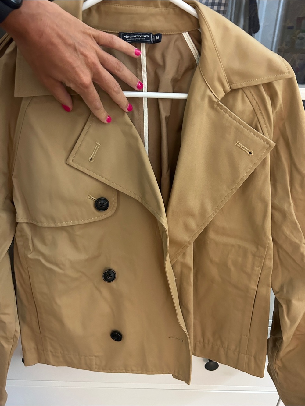 Vineyard Vines Cropped Camel Double-Breasted Trench Coat View 3